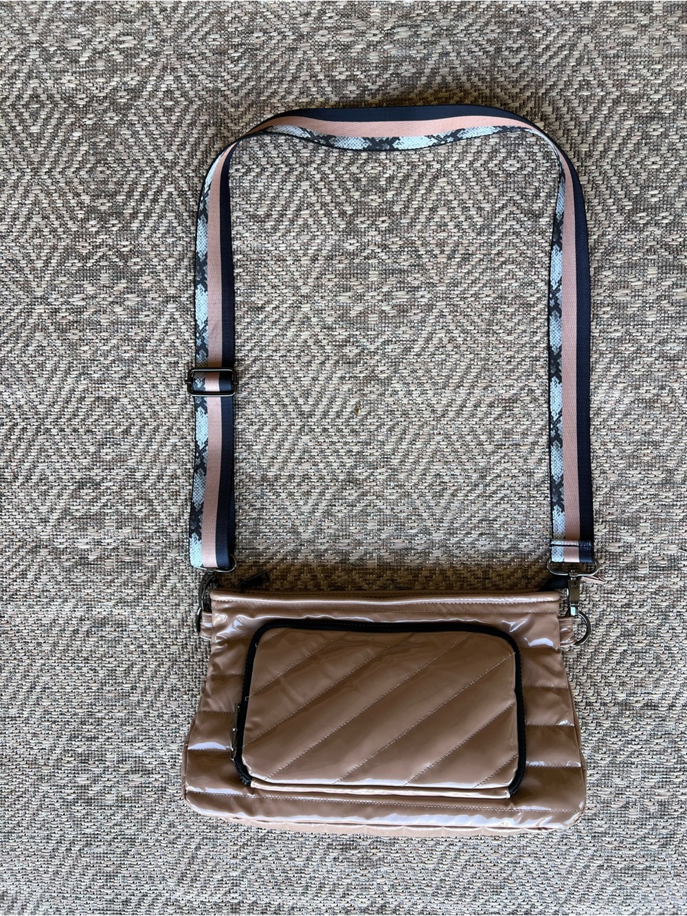 Think Royln‎ Bank Street XL Quilted Patent Crossbody Bag Nude Beige